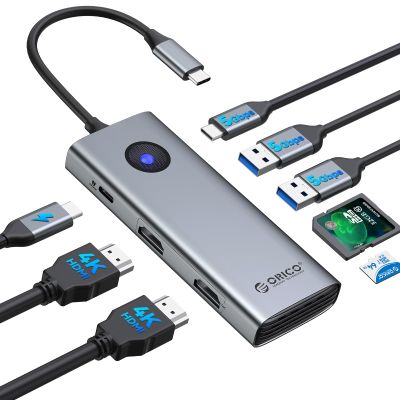ORICO USB C Docking Station Dual Monitor, 8-in-1 Laptop Docking Station with 2 HDMI 4K@60Hz, 100W PD, USB-A&C 3.0, SD/TF, USB C Dock Compatible with MackBook/Dell XPS/HP/Surface