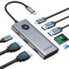ORICO USB C Docking Station Dual Monitor, 8-in-1 Laptop Docking Station with 2 HDMI 4K@60Hz, 100W PD, USB-A&C 3.0, SD/TF, USB C Dock Compatible with MackBook/Dell XPS/HP/Surface view 1