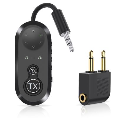 Airplane Bluetooth 5.4 Transmitter & Receiver for 2 AirPods/BT Devices, 3.5mm AUX in-Flight Adapter, Dual Link, aptX Adaptive/LL/HD, No Lip-Sync Lag, Works on Flights/TV/Gym/Car