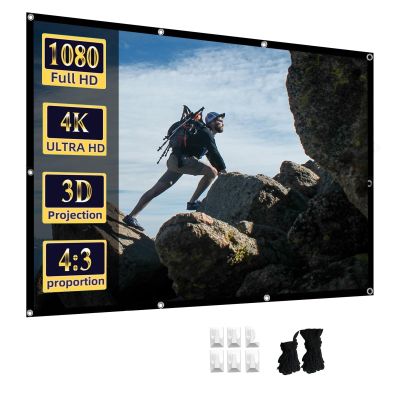 60-250 Inch Outdoor Projector Screen, 4:3 Aspect Ratio 4K HD 3D Washable Foldable Movie Screen for Home Theater Cinema Backyard Party(250 in)