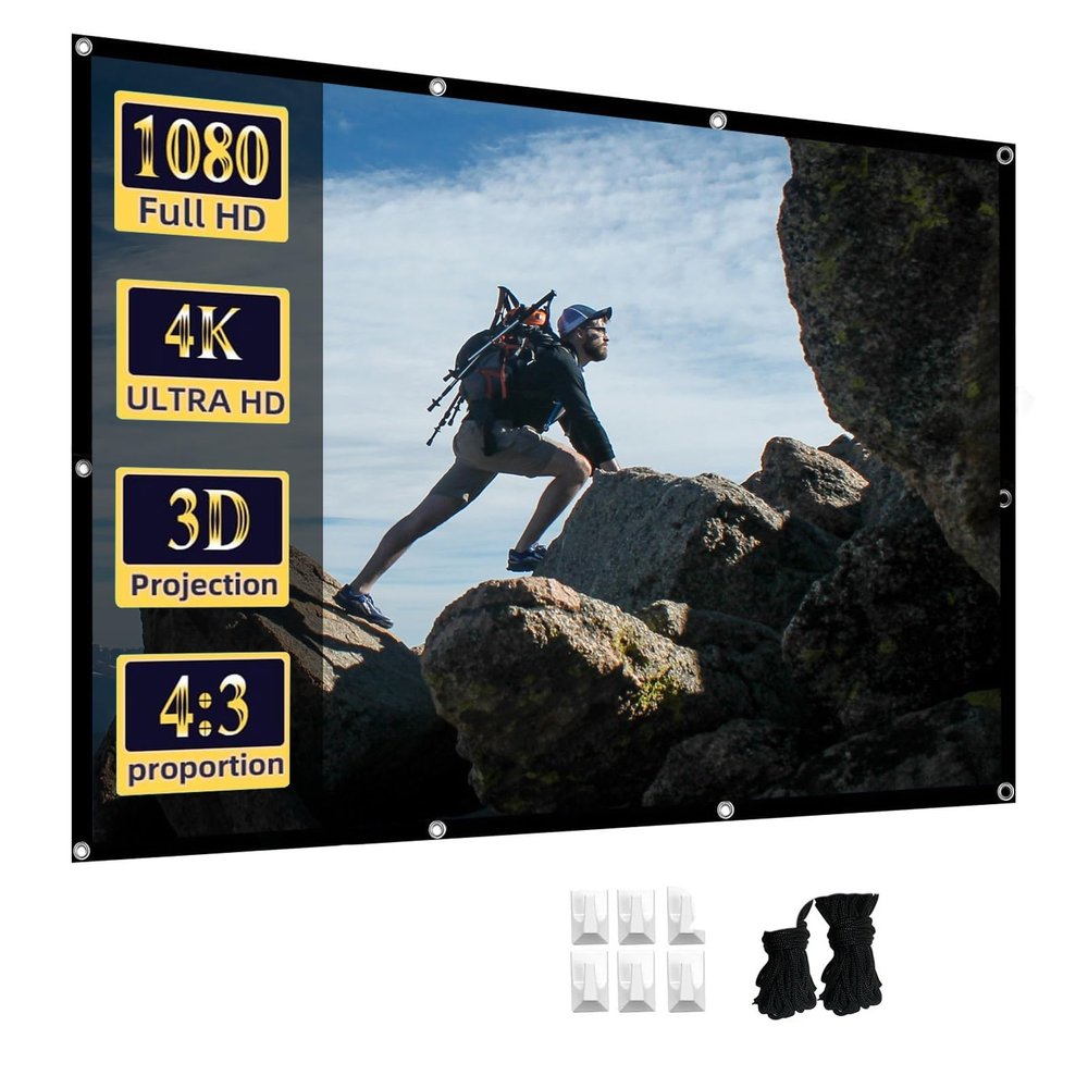 60-250 Inch Outdoor Projector Screen, 4:3 Aspect Ratio 4K HD 3D Washable Foldable Movie Screen for Home Theater Cinema Backyard Party(250 in)