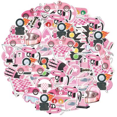 100PCS Racing Car Stickers Pink Race Car Notepads Party Favors Helmet Checkered Flag Steering Wheel Traffic Light Trophy Stop Waterproof Stickers for Kids Racings Prizes School Classroom Party Favors