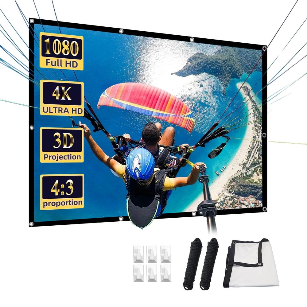 60-250 Inch Projection Screen, 4K 4:3 HD Anti-Crease Washable Outdoor Projector Screen for Camping Party, Home Theater, Office(133 in(270x203cm))