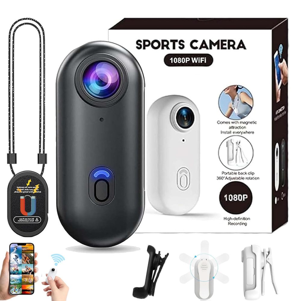 MGSTN POV 4K Pro HD Capture Camera, Ultra Wide Angle HD Action Camera, Hands-Free Mini Wearable Body Adventure Sports Cam with Audio Video, for Vlogging, Cycling, Motorcycle, Diving (Black, 1080P)