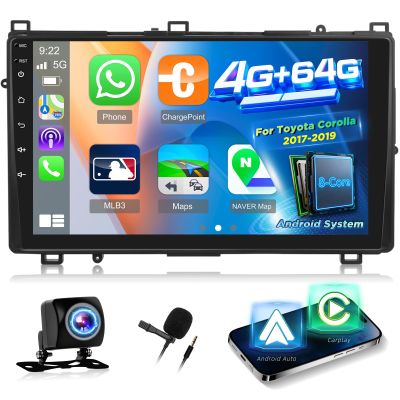 8 Core+64G Car Stereo for Toyota Corolla 2017 2018 2019 with Carplay & Android Auto - Android 15 Touchscreen Radio with DSP/GPS/SWC/5HGz WiFi/Cooling Fan + AHD Backup Camera