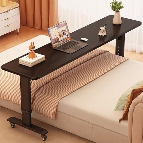 Adjustable Rolling Bedside Table - Mobile Over Bed Desk with Metal Legs, 59in White Laptop Stand for Home, Bedroom, Office - Versatile, Space-Saving Design