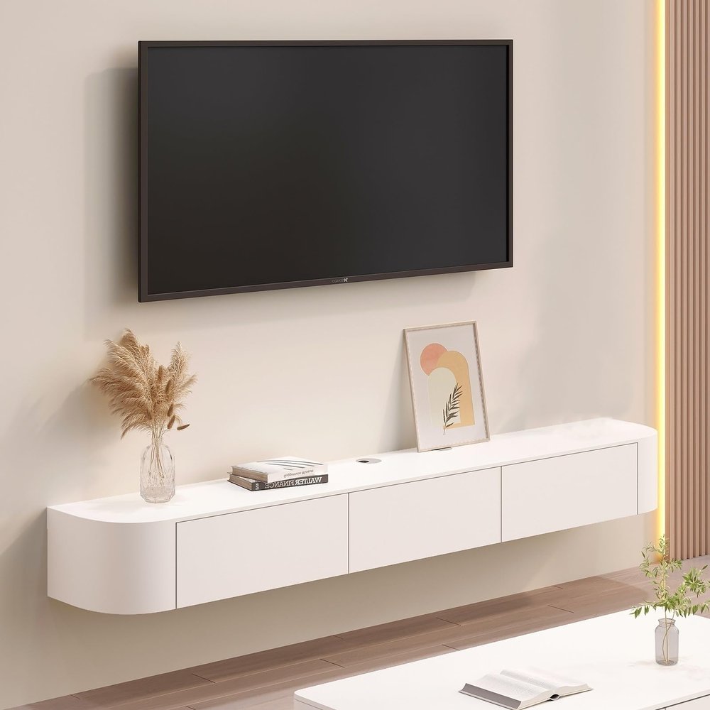 140300cm Wall Mounted TV Cabinet Large Storage Floating TV Stand Multimedia Stand for Living Room(White,180 * 20 * 24CM)
