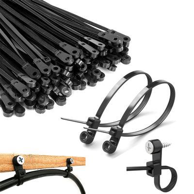 8 inch Black Zip Ties With Screw Hole,Heavy Duty Cable Ties for Cords 75 lbs Mountable head Zip Tie Screw Mount,Zip Wall Wire Ties for Indoor and Outdoor Use (50, 8 IN)