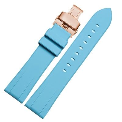 Fluororubber Watchband For Longines Spirit Pin Buckle Butterfly Buckle Quick Release Watch Strap(Sky blue r2,22mm)