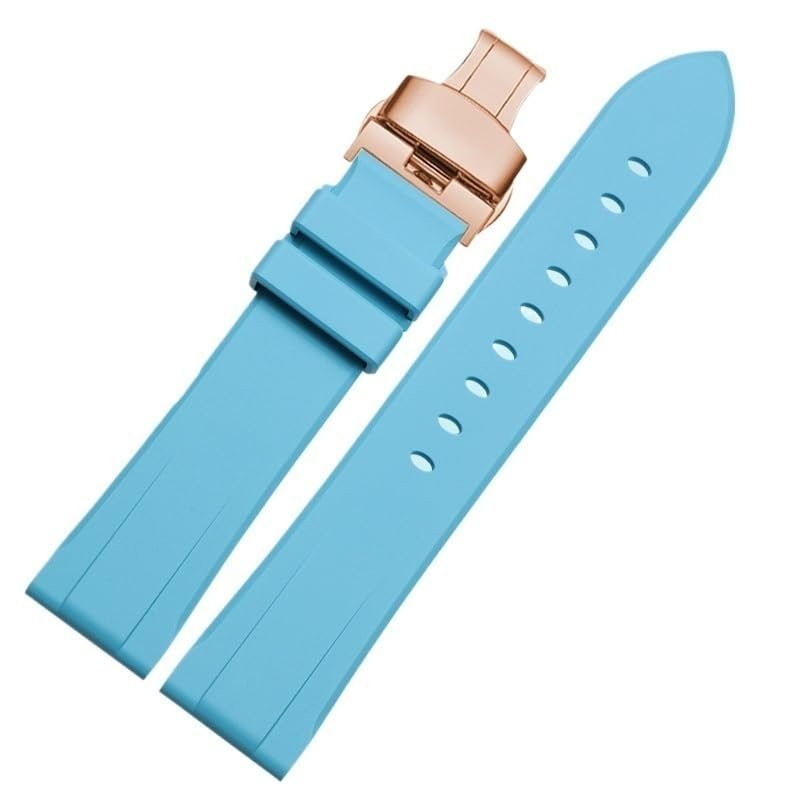 Fluororubber Watchband For Longines Spirit Pin Buckle Butterfly Buckle Quick Release Watch Strap(Sky blue r2,22mm)