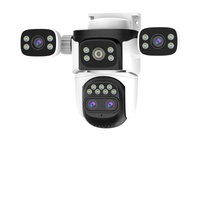 LNBBEQ 8MP 2K Four-Lens Security Camera Outdoor, 10x Zoom, Human Detection, Color Night Vision, Pan & Tilt,Two-Way Audio(US Plug,4 Pcs No Card)