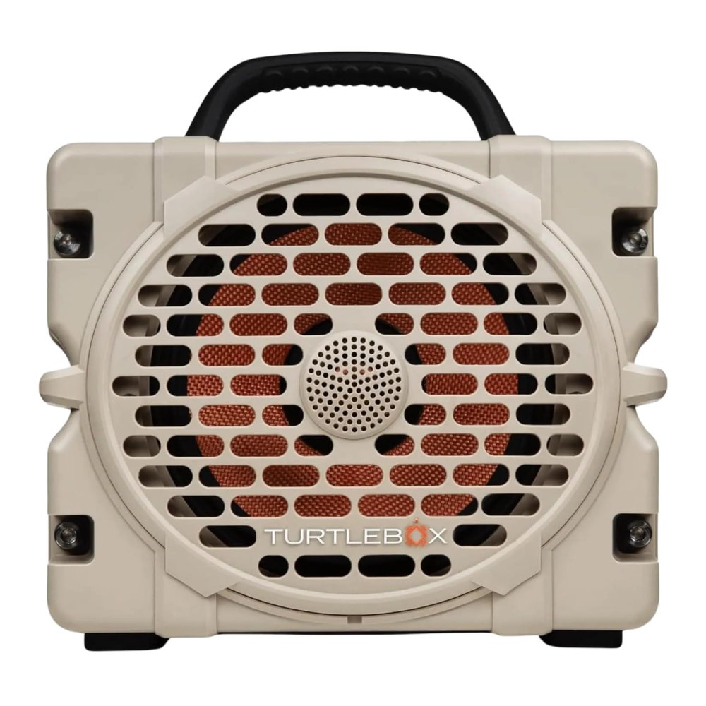 Turtlebox Grande: Loud! Outdoor Portable Bluetooth 5.4 Speaker | Rugged, Waterproof, Ultra-Portable | Plays to 126db, Deep Bass, Shockproof, Unlimited Pairing (Black Handle, Tan)