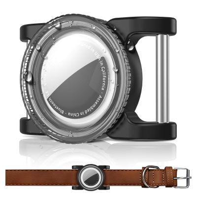 Dog Collar Holder for Apple AirTag | Waterproof Dog Cat Collar with Removable Metal Loop, Sturdy TPU, Ultra-Light, Compact Size Compatible with AirTag (Gen1&2), Fits 1" Width Collar (Black)