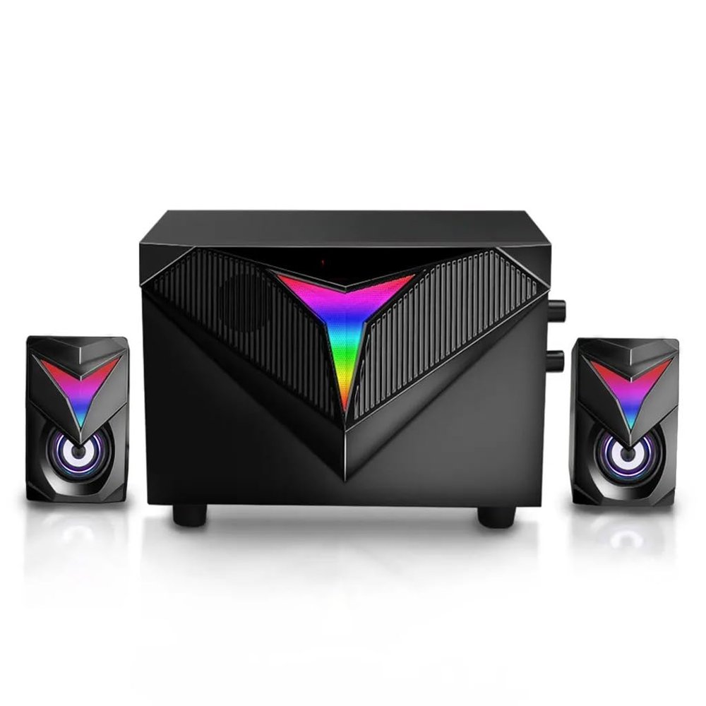 GFHSKRPL Gaming Speakers Aux 3.5mm Stereo Surround Music RGB 2.1 Heavy Bass Sound Bar for Computer PC Loudspeakers