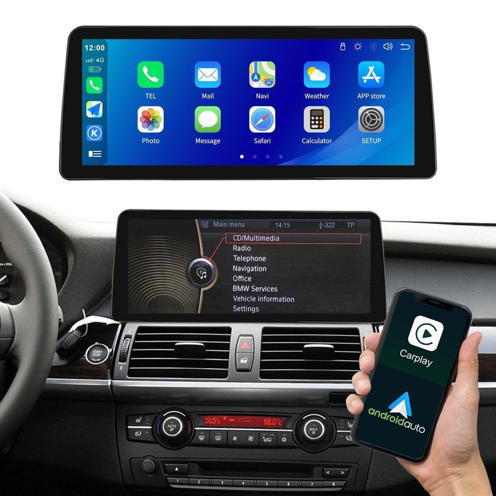 12.3" Car Audio Receivers Wireless Carplay for BMW X5 X6 E70 E71 2009-2013 CIC System Support Wireless Android Auto,Mirrorlink,Siri,GPS,Rear Camera,Original Car Functions