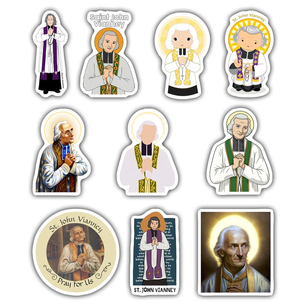 (10PCS) Saint John Vianey Stickers - Christian Catholic Gift Waterproof Vinyl Sticker Decal for Laptop Water Bottle or Car 3 Inches