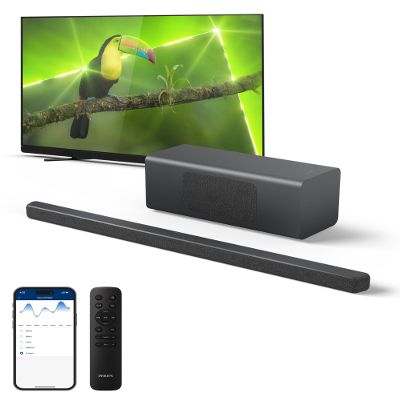Philips B6309 2.1 Channel Soundbar with Wireless Subwoofer,3D Surround Sound with DTS Virtual:X & Dolby Atmos,Easy Setup with Roku TV Ready,APP or Remote Control,HDMI eARC, Dark Grey (Renewed)