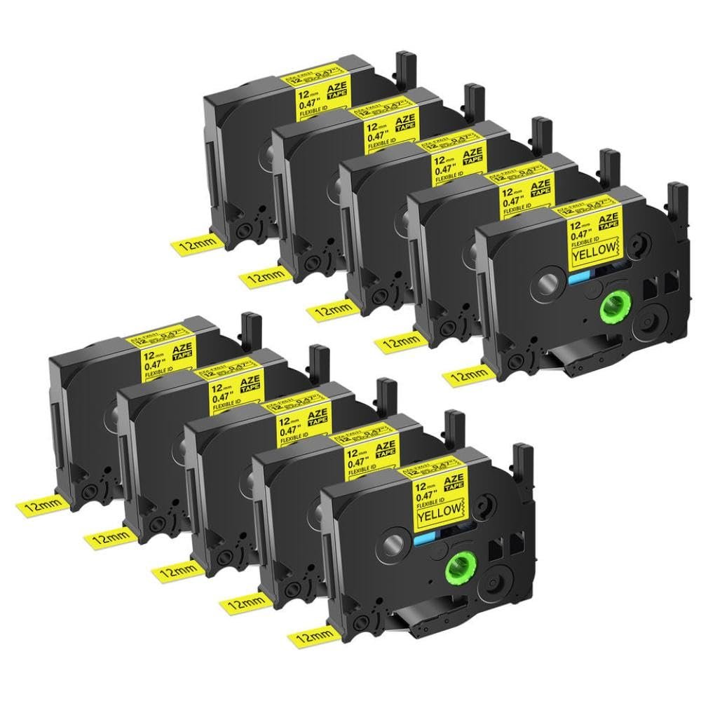 3 5 10 20 Pieces 12mm Laminated Identification Tapes Compatible with TZ TZe-FX231 FX631 Label Tapes Works with PT-H110 Label Printer(10PK Black on Yellow)