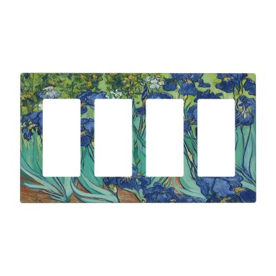 Blue Iris Pattern Quad Rocker Wall Plate Switch Decorative Panel Electrical Socket Plate Suitable For Bathroom Kitchen Living Room Bedroom