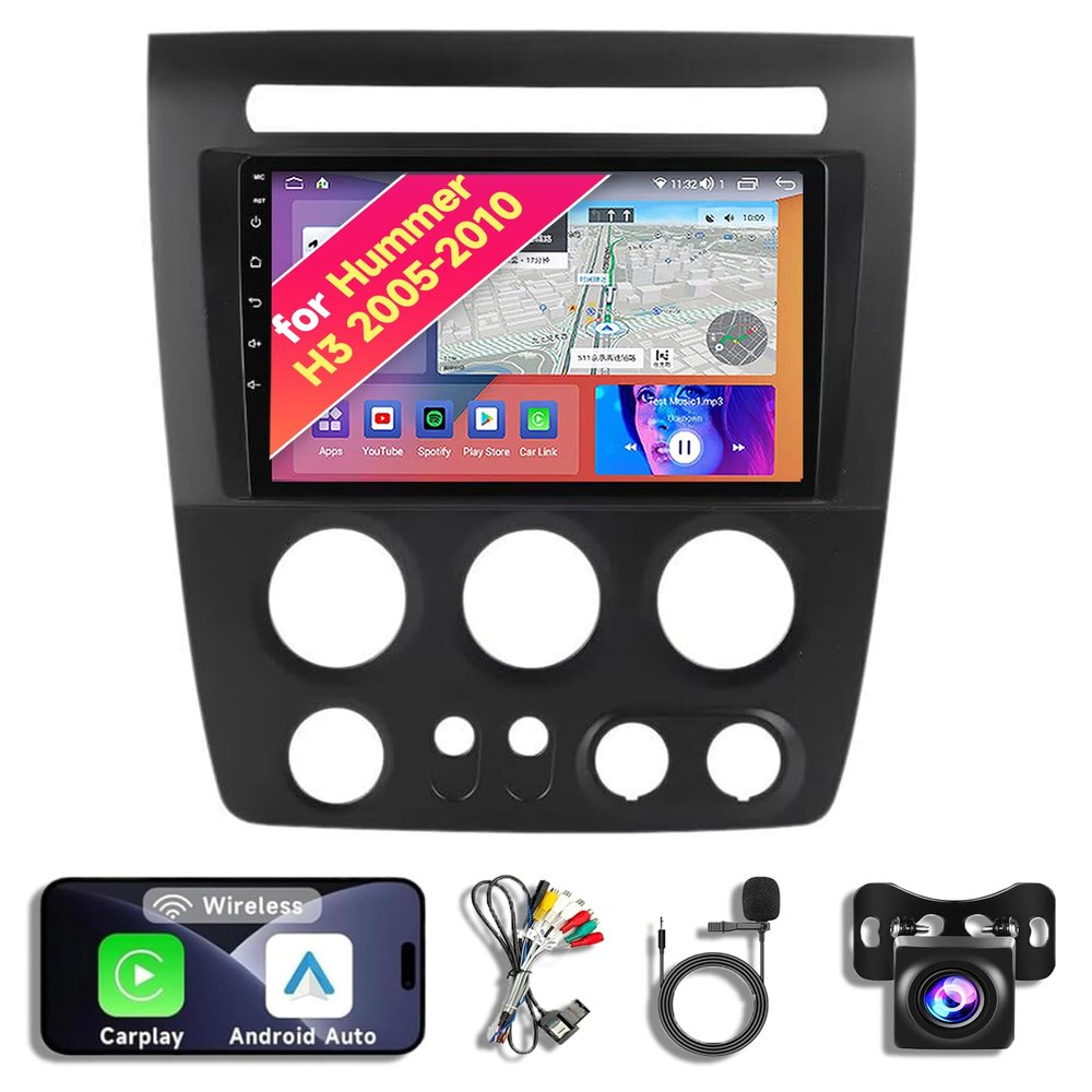 8Core 8+256GB Android 14 Car Radio Stereo for 2005-2010 Hummer H3-9" QLED Touch Screen, Upgrade Dash Kit with CarPlay & Android Auto, GPS Navigation, SWC Support, Bluetooth 5.0, WiFi, 4/5G,