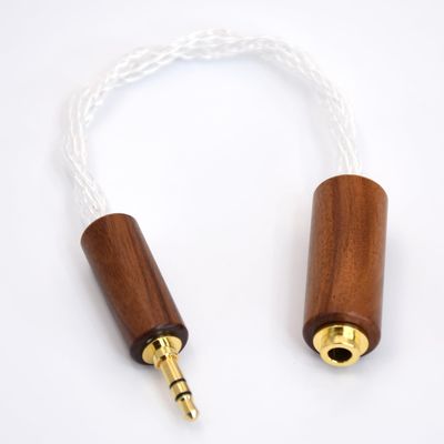 KTKTLCKX 1/8 3.5mm Male to 4.4mm Female Balanced Audio Adapter 16 Cores Crystal Silver Plated Cable Wood Shell