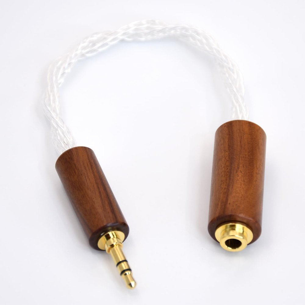KTKTLCKX 1/8 3.5mm Male to 4.4mm Female Balanced Audio Adapter 16 Cores Crystal Silver Plated Cable Wood Shell