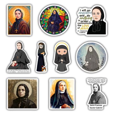 (10PCS) Saint Frances Xavier Cabrini Stickers - Christian Catholic Gift Waterproof Vinyl Sticker Decal for Laptop Water Bottle or Car 3 Inches
