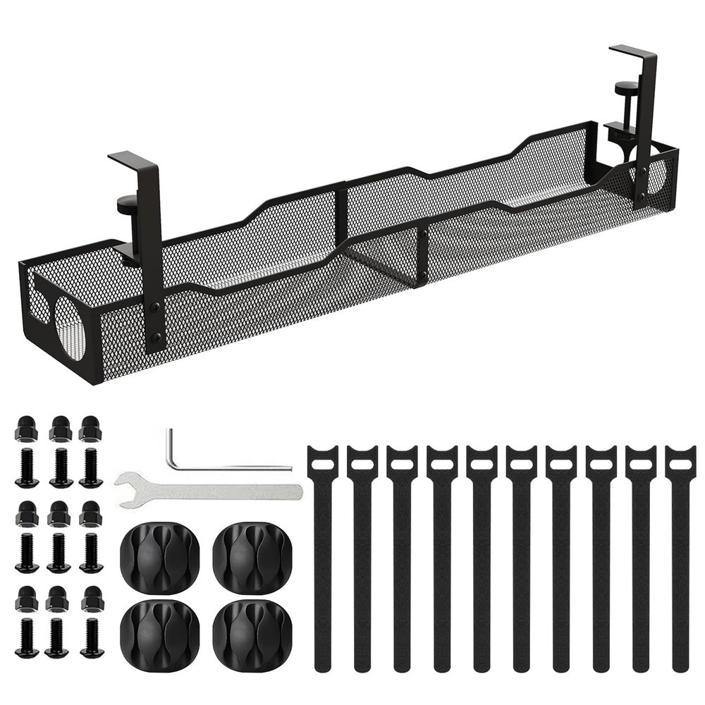AOOTOOSPORT Under Desk Cable Management 26 inches Metal Cord Organizer No Drill Wire Management and Cord Organizer for Home Office Standing Desk