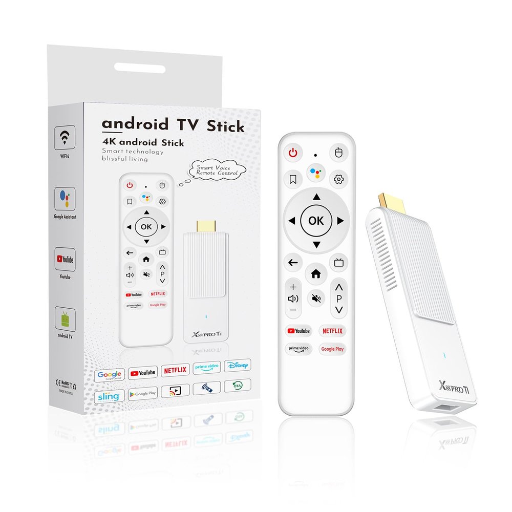 GREVA Android TV Stick 4K Ultra HD Streaming Device, 2025 Latest Android 14.0 TV Stick with Voice Assistant Remote Control, RK3518 2GB 16GB 2.4G/5G WiFi6 BT 5.0 HDR Streaming Media Player for Smart TV