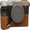 A7C II Case, PU Leather Camera Bag Bottom Opening Half Body Case Cover Shell for Sony Alpha A7C II with Hand Wrist Strap (Coffee) view 1