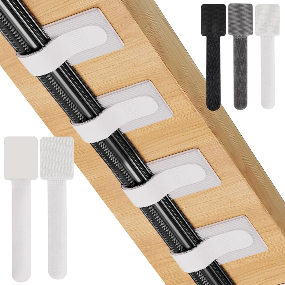 AOOTOOSPORT 20-Pack Large Reusable Self-Adhesive Cable Ties cable management Adjustable Hook & Loop Straps for Organizing Data Cables, Wires, Headphones Under-Table Cord Management for Home, Office