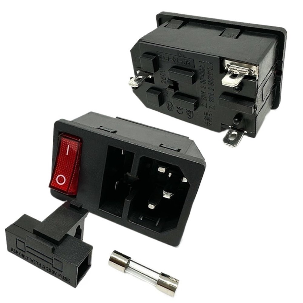 1PC LZ-14-F15 C14 Panel Mounted Plug AC Inlet Module 3 Pins Power Socket with 5X20MM 10A Fuse and Red 250V LED Rocker Switch