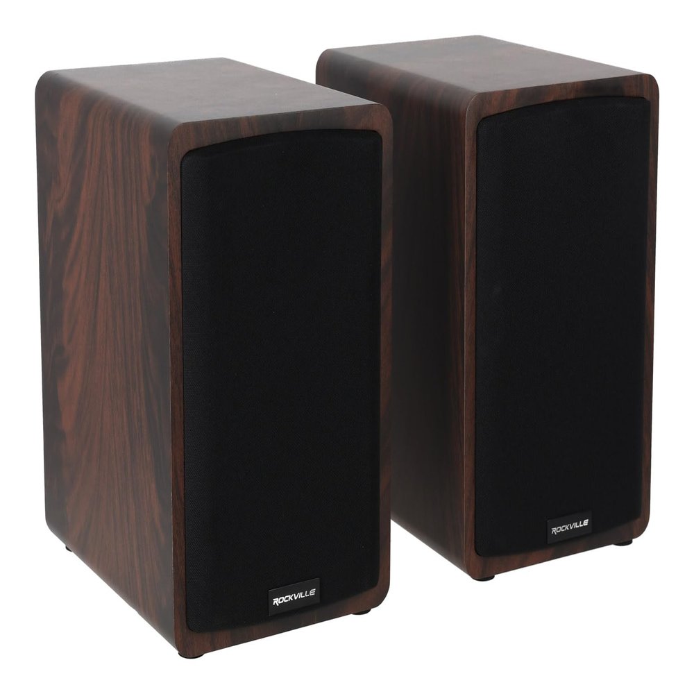 Rockville ELITE-5D Bluetooth Bookshelf Speakers  800W, 5.25" Drivers, Optical & USB Inputs, Dual Mic Inputs, Dark Wood Finish