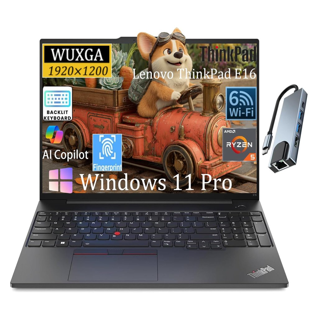 Lenovo 2025 ThinkPad E16 Business Laptop, 16" WUXGA Anti-Glare Display, AMD Ryzen 5 7530U(> i7-1165G7,Up to 4.5GHz), 40GB RAM, 1TB SSD, Fingerprint, Backlit, Wi-Fi 6, Windows 11 Pro, with 5 in 1 Hub