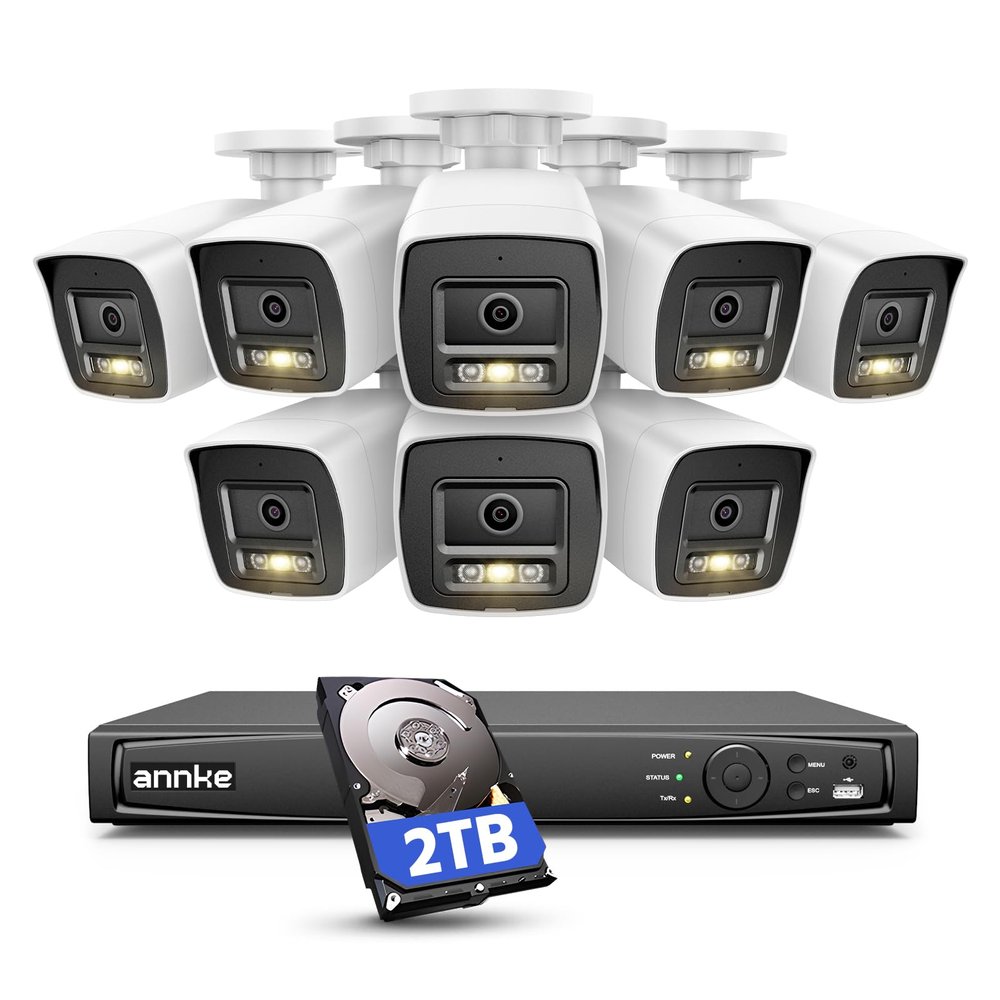ANNKE H1200 12MP PoE Security Camera System, 12 MP 8CH NVR with 2TB HDD, 8pcs 12 Megapixel PoE Camera with Spotlight Color Night Vision, AI Motion Detection, IP67 Waterproof, RTSP