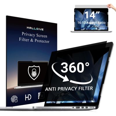 4-Way Laptop Privacy Screen Shield 14 Inch 16:10 Aspect, Removable 360 Privacy Filter Screen Protector for 14 Inch Laptop Computer, Anti Glare Blue Light Slide Mount Tabs Cover