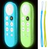 2 Pack Glow Remote Case Compatible with Chromecast with Google TV 4K 2020 / HD 2022 Voice Remote - TOKERSE Lightweight Anti-Slip Shockproof Silicone Cover with Lanyard Glow in The Dark - Blue Green view 1
