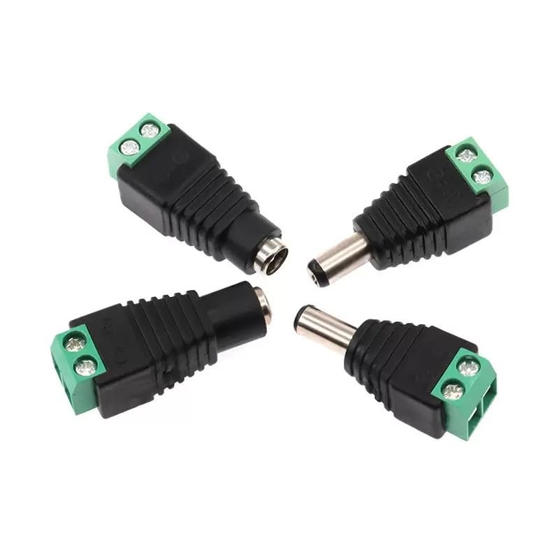 2 Male + 2 Female DC Surveillance Camera dc solderless Power Connector Cable Post 12V Green Conversion Plug LED5521