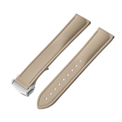 20/21/22mm Universal Quick Release FKM Rubber Folding Buckle Watch Strap Fit For Cartier Tank Santos/Omega/Swatch/Rolex(Khaki With Buckle,22mm)