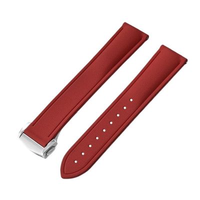 20/21/22mm Universal Quick Release FKM Rubber Folding Buckle Watch Strap Fit For Cartier Tank Santos/Omega/Swatch/Rolex(Red With Buckle,21mm)