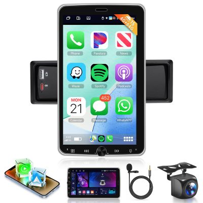 10 Single Din Android Car Stereo with Wireless CarPlay & Android Auto,Adjustable Car Stereo with 4G+64G BT, Rear View Camera GPS WiFi FM EQ SWC Single Din Android Sellrich Car Radio