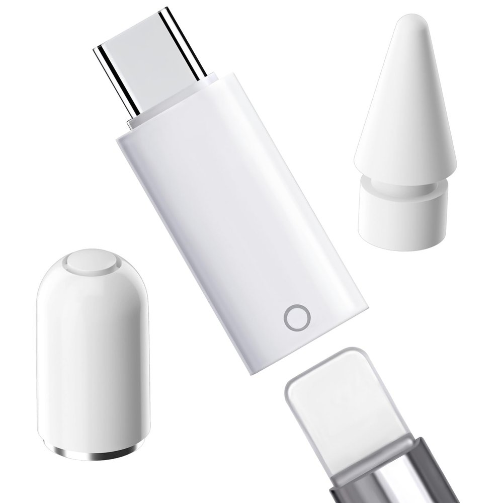 BDJXCUSA 3 Pack USB C to Pencil Charger Adapter for Apple Pencil 1st Generation,USB C Male to for Lightning Female Bluetooth Pair Connector for iPad A16 11th,10th,Top Cap,Pen Tip for iPencil 1 Gen