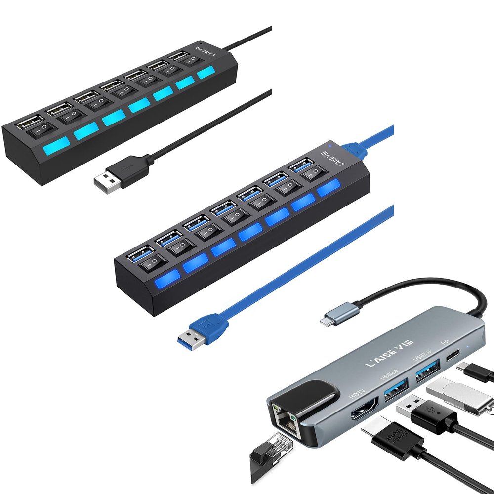7 Port USB 2.0 Hub and USB 3.0 Hub and USB C Hub