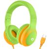 ADOOPE Wired Kids Headphones with USB C Plug, 85dB Safe Volume, Adjustable Headband, Tangle-Free Cord Headphones for School, Tablet, Travel (Lime Green & Orange, Without Microphone) view 1