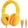ADOOPE Wired Kids Headphones with USB C Plug, 85dB Safe Volume, Adjustable Headband, Tangle-Free Cord Headphones for School, Tablet, Travel (Yellow & Orange, with Microphone) view 1