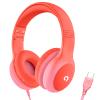 ADOOPE Wired Kids Headphones with USB C Plug, 85dB Safe Volume, Adjustable Headband, Tangle-Free Cord Headphones for School, Tablet, Travel (Coral Red & Soft Peach, Without Microphone) view 1