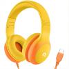 ADOOPE Wired Kids Headphones with USB C Plug, 85dB Safe Volume, Adjustable Headband, Tangle-Free Cord Headphones for School, Tablet, Travel (Yellow & Orange, Without Microphone) view 1