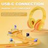 ADOOPE Wired Kids Headphones with USB C Plug, 85dB Safe Volume, Adjustable Headband, Tangle-Free Cord Headphones for School, Tablet, Travel (Yellow & Orange, Without Microphone) view 4