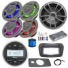 Marine Gauge Style USB Bluetooth AM/FM Digital Stereo Receiver w/SPA Bezel, Adapter, 4X 8 500W Multicolor LED Speakers, 10" Subwoofer, 4-Channel Amplifier w/Install Kit, Antenna, Wire view 1