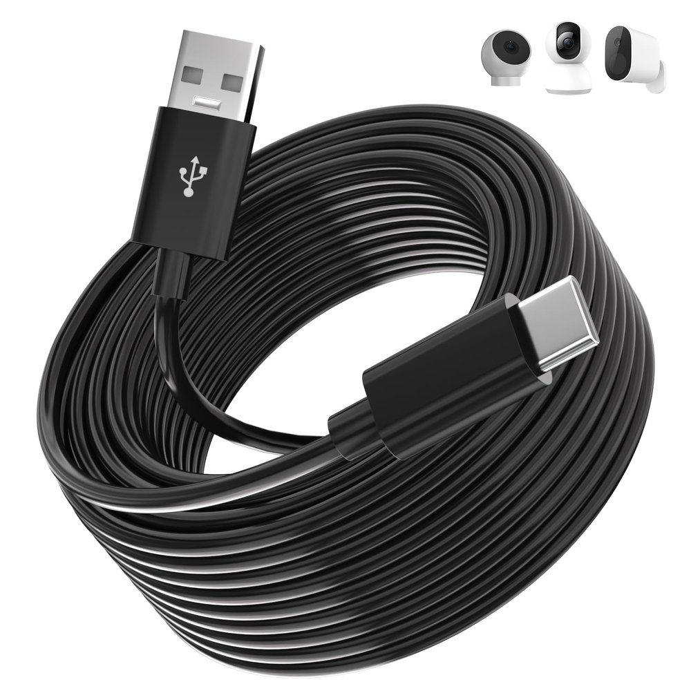 AIAUXAI 8M/26FT USB C Cable Long Power Extension Cord for Xiaomi Mi Camera 2K/CCTV/Blink Mini 2/eufy Indoor Cam Security Cameras,USB to USBC Outdoor Indoor Cord with Wire Clips Cable Nails,Black